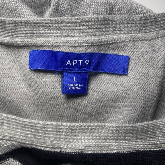 Apt. 9 Gray Black White Stripe Banded Bottom Womens L Sweater 3/4 Sleeve Rib EUC - Picture 3 of 9